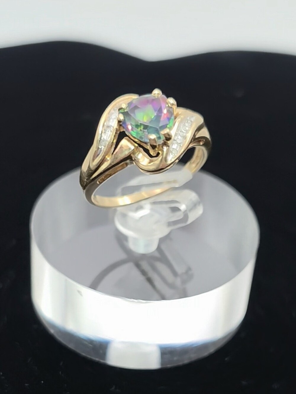 Vintage Fine Jewelry 10k Gold Diamond & Mystic Topaz Bypass Ring 5.5 Estate